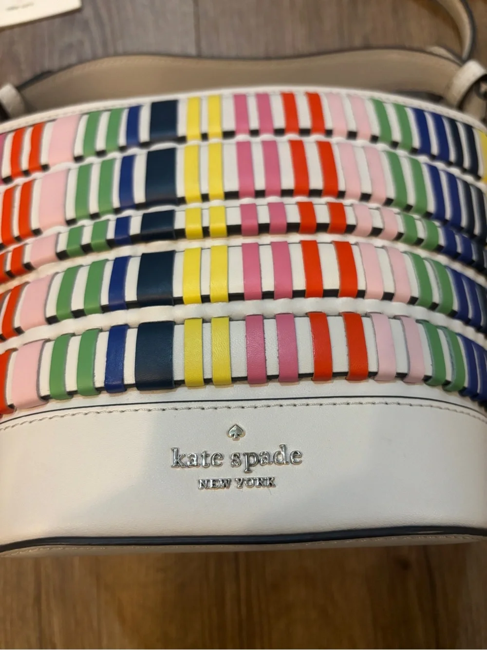 Kate Spade Pippa Woven Multi Small Bucket Bag colorful leather purse